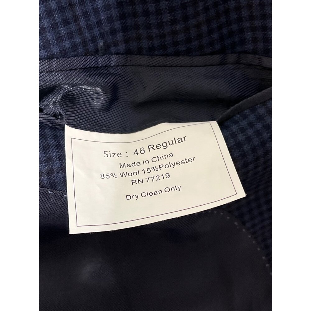 Pronto Uomo Platinum Executive Fit Blazer Navy Checkered Jacket Wool Blend 46R - Picture 3 of 7